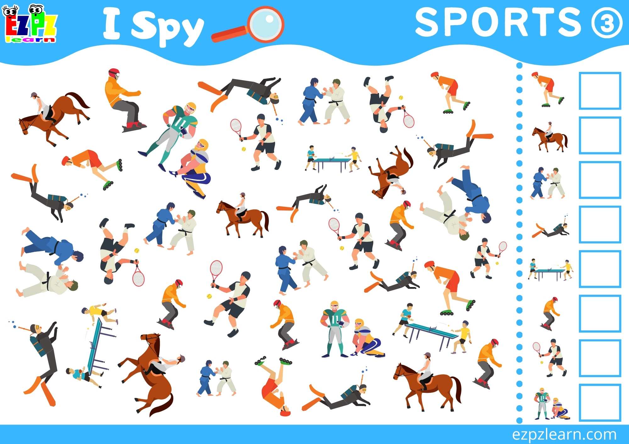 Sports 3 Topic I Spy Game for kids Free PDF Download